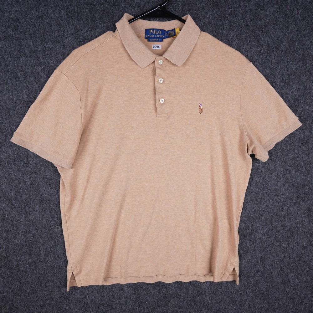 Polo Ralph Lauren Polo Shirt Mens Large Tan Excellent Custom Slim Fit Cotton